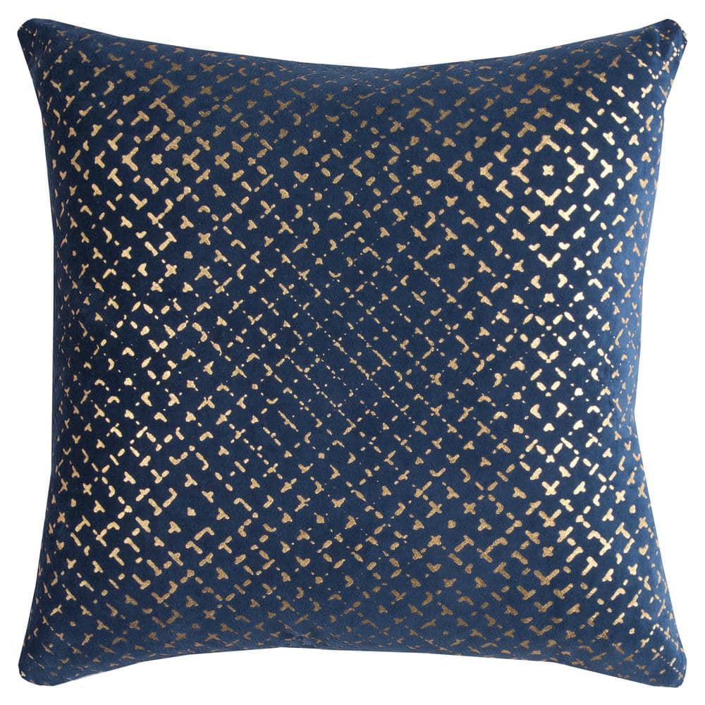 Navy/Gold Foil Geometric Cotton Poly Filled 20 in. X 20 in. Decorative Thro
