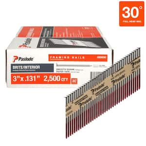 3 in. x 0.131-Gauge 30-Degree Brite Smooth Shank Paper Tape Framing Nails (2500 per Box)