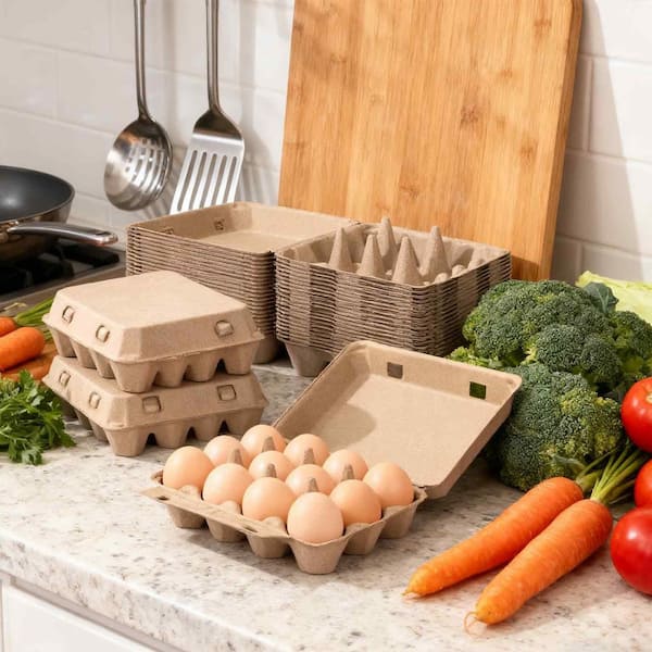 25-Pack 12-Count Egg Cartons, Paper Pulp Egg Trays, Sturdy Reusable Chicken Egg Holders for Farmers Home