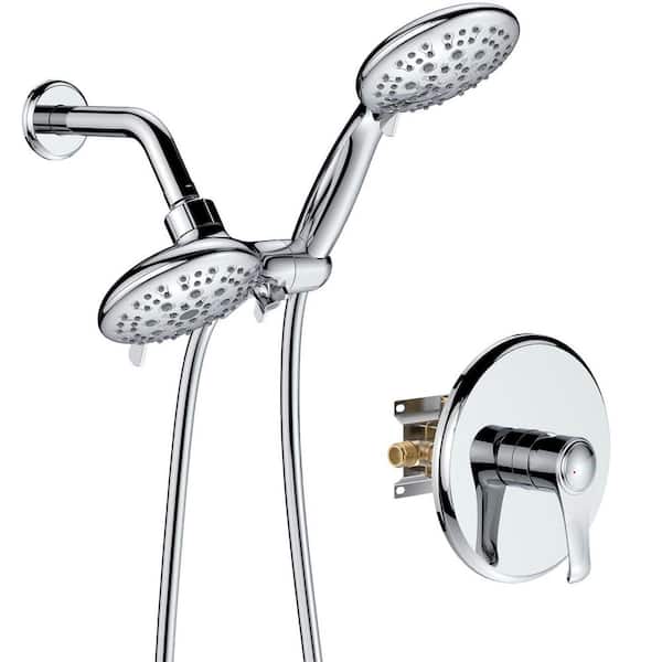 GIVING TREE 2 IN 1 Single-Handle 10-Spray 2.0GPM Shower Faucet with 4 in. Dual Shower Heads in Chrome(Valve Included)