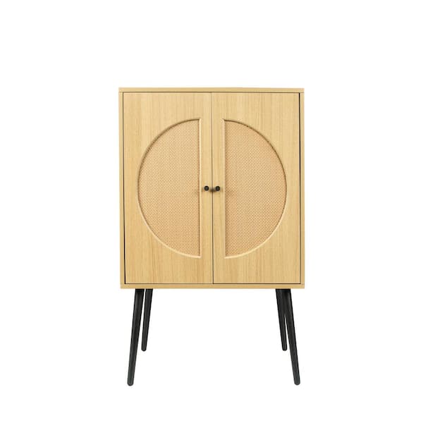 URTR Oak Sideboard with 2-Storage Spaces Storage Cabinet for Entrance Channel Basement Bedroom and Living Room