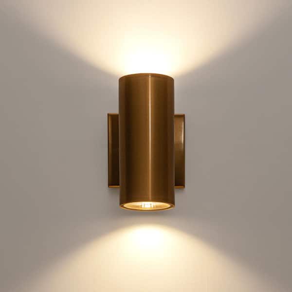 Alexa 2-Light Gold Integrated LED Cylinder Outdoor Wall Sconce