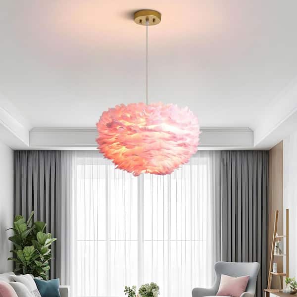 Columbus 3-Light Pink Columbus Unique/Statement Globe Chandelier with Feather Accents