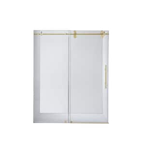 Villena 64 in. W x 78 in. H Single Sliding Frameless Shower Door in Brushed Gold with Clear Glass