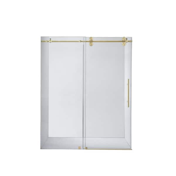 ROSWELL Villena 64 in. W x 78 in. H Single Sliding Frameless Shower Door in Brushed Gold with Clear Glass