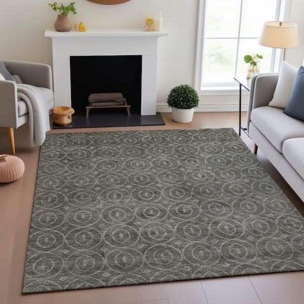 Mayfield Premium Machine Washable Abstract AMF1227 Pewter 3 ft. x 4 ft. Area Rug