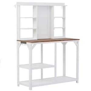 64.6 in. Large Outdoor Potting Bench, Garden Potting Table, Wood Workstation with 6-Tier Shelves, White