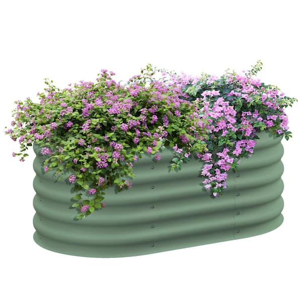Otryad 41 in. L x 24 in. W x 17 in. H Green Galvanized Metal Raised Garden Bed, Oval Outdoor Planter Box with Safety Edging