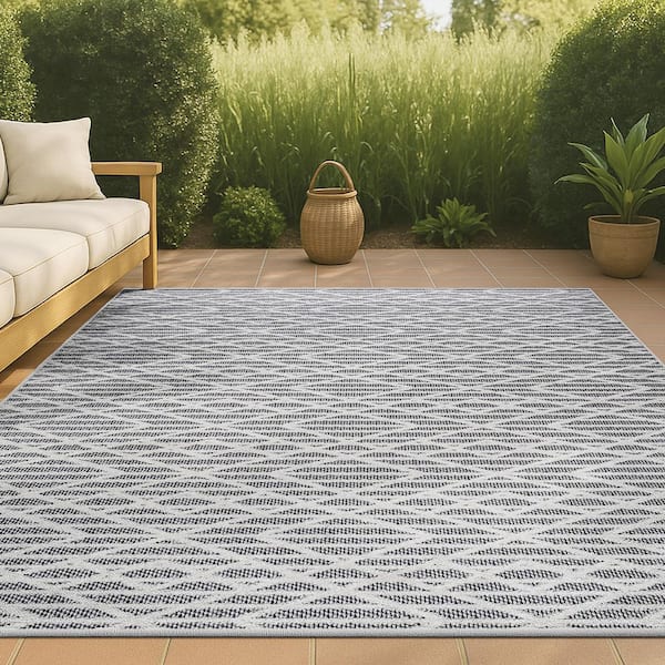 Ararat High-Low Pile Moroccan Diamond Modern Black/Ivory 3 ft. x 5 ft. Indoor/Outdoor Area Rug
