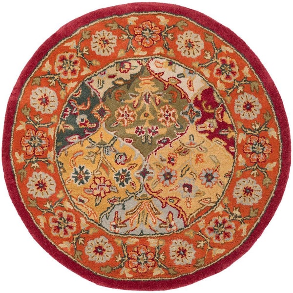 SAFAVIEH Heritage Multi/Red 4 ft. x 4 ft. Round Border Geometric Floral Area Rug
