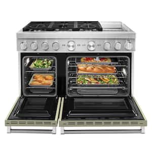 48 in. 6.3 cu. ft. Smart Double Oven Dual Fuel Range with True Convection in Avocado Cream with Griddle