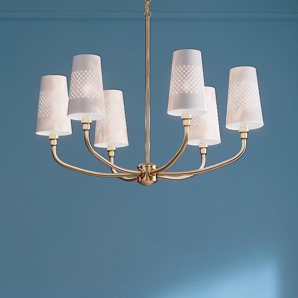 Adeena 26.75" Brushed Brass Traditional 6-Light Chandelier with White Shades