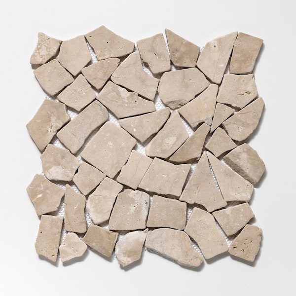 TILE CONNECTION Fit Tile Tan 11 in. x 11 in. x 9.5 mm Indonesian Marble Mesh-Mounted Mosaic Tile (9.28 sq. ft. / case)