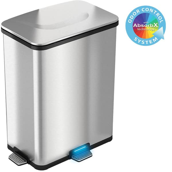 iTouchless 13 Gal. AutoStep PRO Automatic Step Trash Can with AbsorbX Odor Control System, Stainless Steel, Removable Pedals