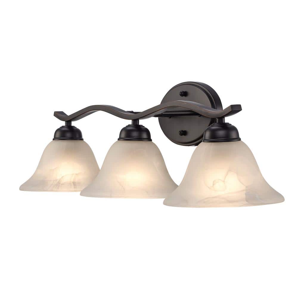 Hollyslope 26" Bronze Three-Light Vanity Bar with Marbleized Glass