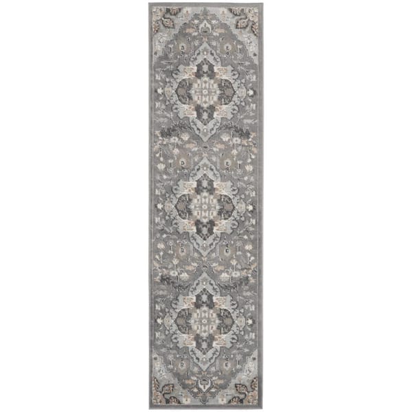Nourison Elation Ivory Grey 2 ft. x 12 ft. Center medallion Traditional Runner Area Rug