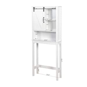 27.16 in. W x 67 in. H x 9.06 in. D White MDF Over-the-Toilet Storage with Adjustable Shelves and A Barn Door