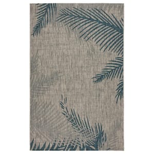 Camila Tropical Gray/Blue 5 ft. x 7 ft. Palm Polypropylene Indoor/Outdoor Area Rug