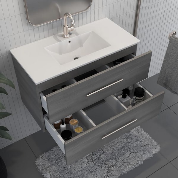 Napa 36 in. W x 18 in. D Bath Vanity in Ash Gray with Ceramic Vanity Top in White with White Basin
