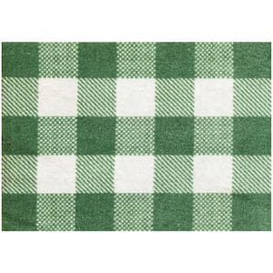 Washable Sage Green and White Plaid 2 ft. 3 in. x 1 ft. 5 in. Small Mat Area Rug