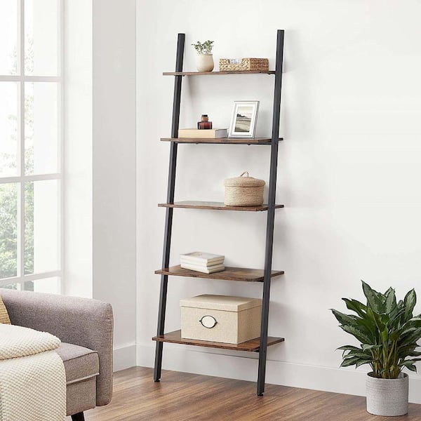 VASAGLE Standing Shelf Ladder Rack with 4 Open Shelves Bookshelf Kitchen  Shelf for Kitchen Office Rustic Brown and Black