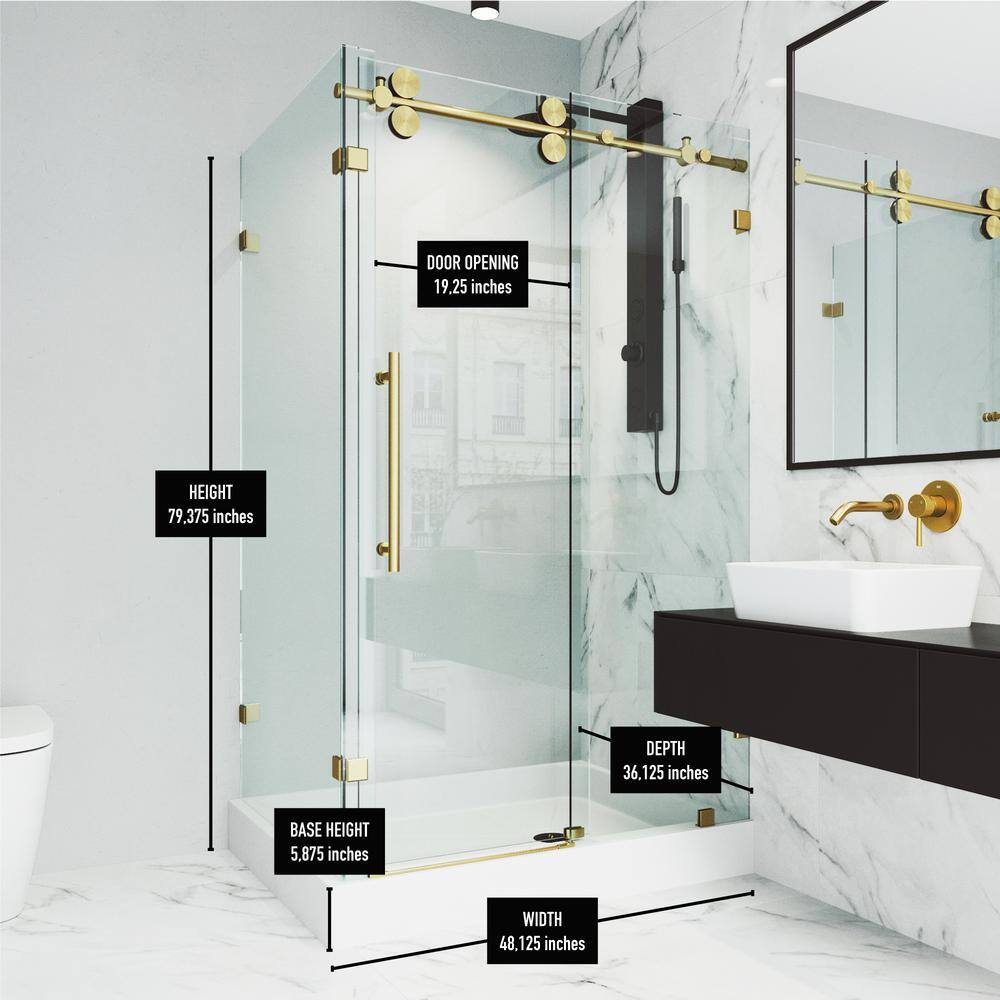 Winslow 36'' x 48'' Frameless Sliding Shower Enclosure in Matte Brushed Gold