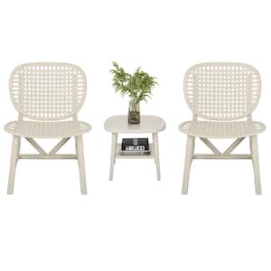White 3-Piece Plastic Outdoor Patio Conversation Chair Set with Table for Garden Poolside and Backyard