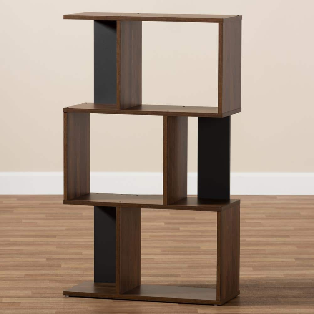 Contemporary Brown and Dark Grey Staggered Display Bookcase