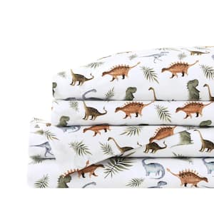 Cotton Dinosaur Printed 4-Piece Queen Sheet Set