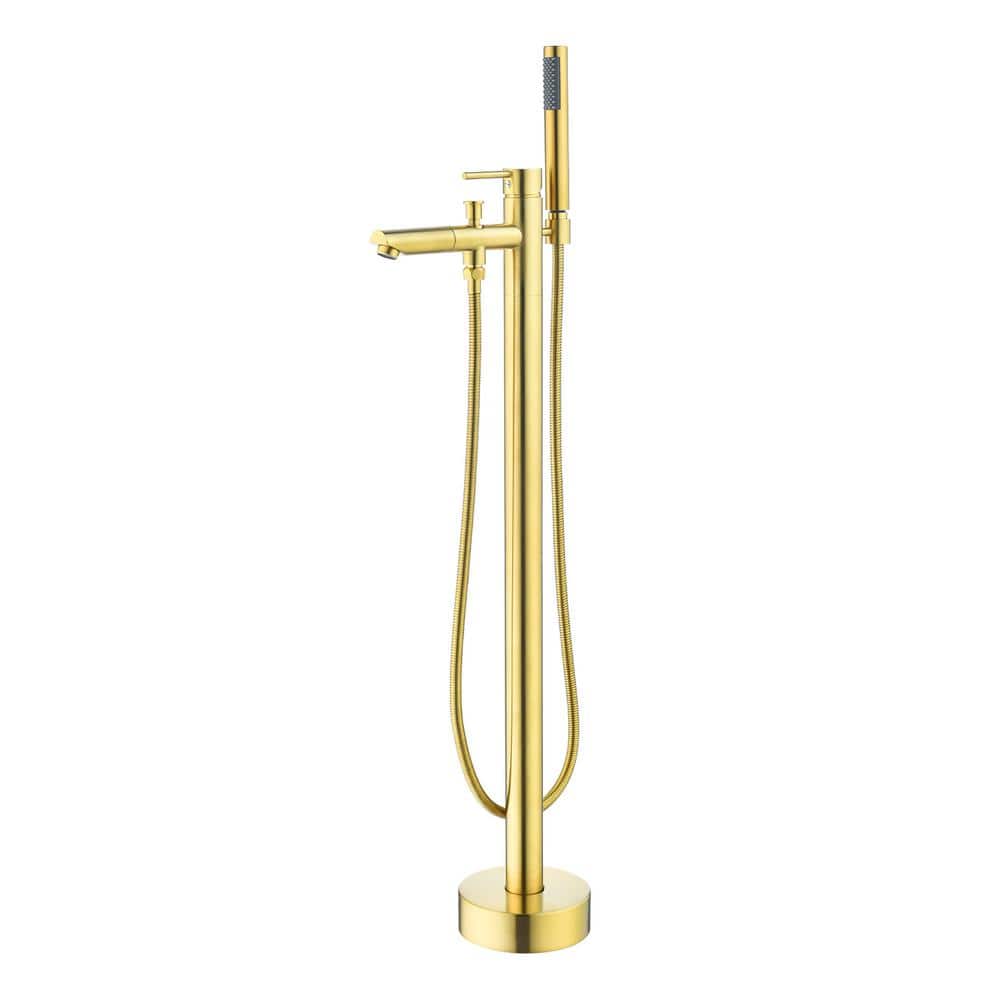 Brushed Gold Stainless Steel Freestanding Tub Faucet with Handshower