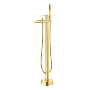 Larod Single-Handle Freestanding Tub Faucet with Hand Shower in Brushed Gold