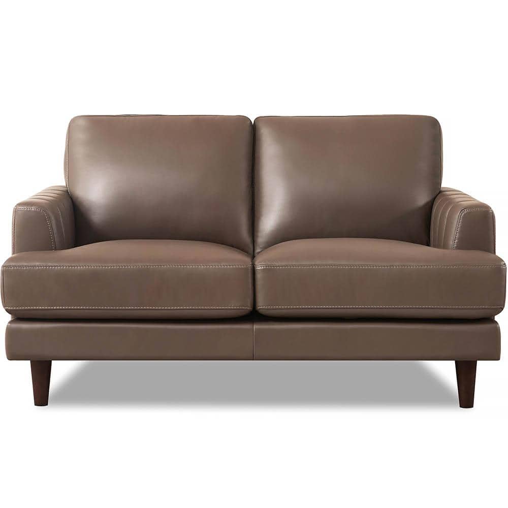 Cassia 57 in. Granite Gray Solid Top Grain Leather 2-Seater Loveseat with R