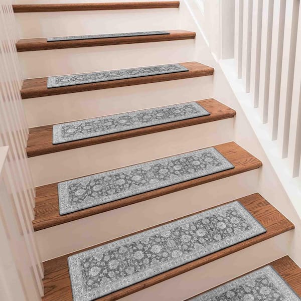 Grey 8 in. x 30 in. Polypropylene Stair Tread Cover (Set of 15)