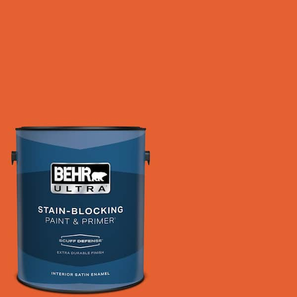 BEHR ULTRA 1 gal. #S-G-230 Startling Orange Extra Durable Satin Enamel Interior Paint & Primer