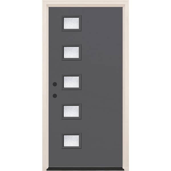 Builders Choice 36 in. x 80 in. Right-Hand/Inswing 5-Lite Rain Glass London Painted Fiberglass Prehung Front Door w/6-9/16 in. Frame