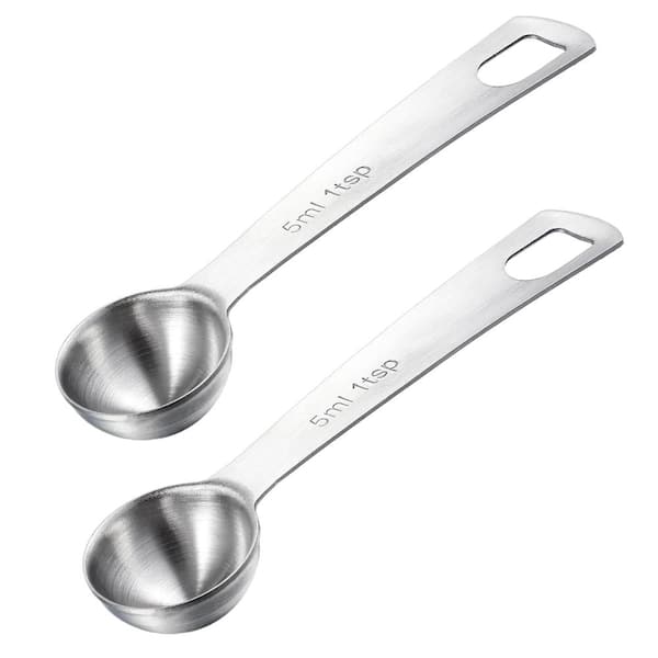 2-Piece Stainless Steel Measuring Spoons Set with 1 Teaspoon/5ml Capacity and Long Handles for Accurate
