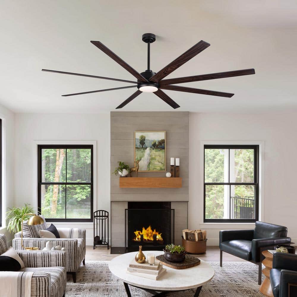 84'' Black Polycarbonate Industrial Ceiling Fan with LED Light and Remote