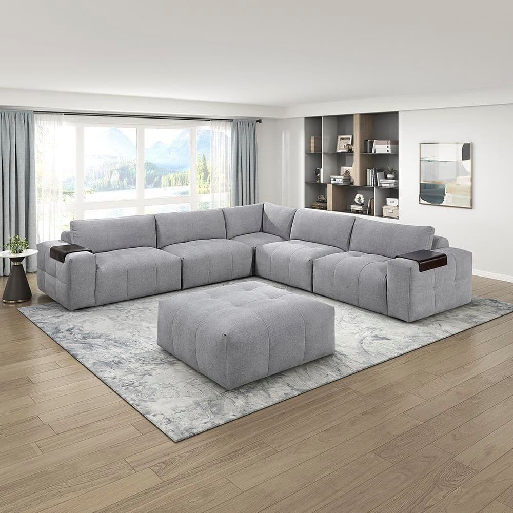 Modular Seating Rectangle Lazzara Marquis 143 in. Square Arm 6-Piece Textured Fabric Rectangle ...