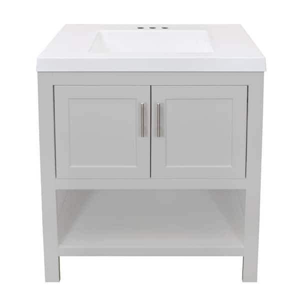 Glacier Bay Spa 30.5 in. W x 18.75 in. D x 35.5 in. H Single Sink Bath Vanity in Dove Gray with White Cultured Marble Top