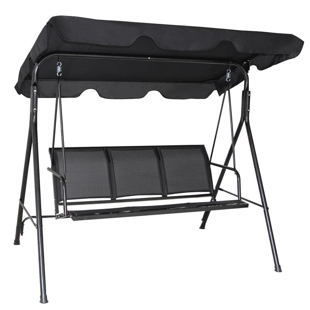 3-Person Black Metal Outdoor Patio Swing Chair Patio Hammock