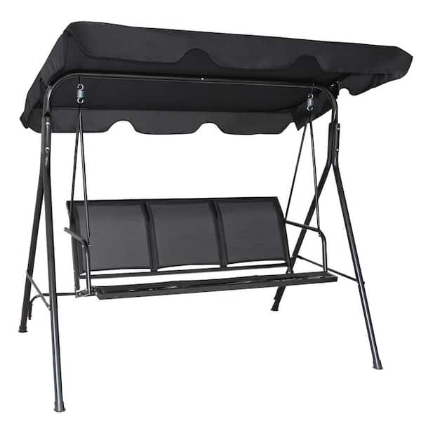 Unbranded 3-Person Black Metal Outdoor Patio Swing Chair Patio Hammock
