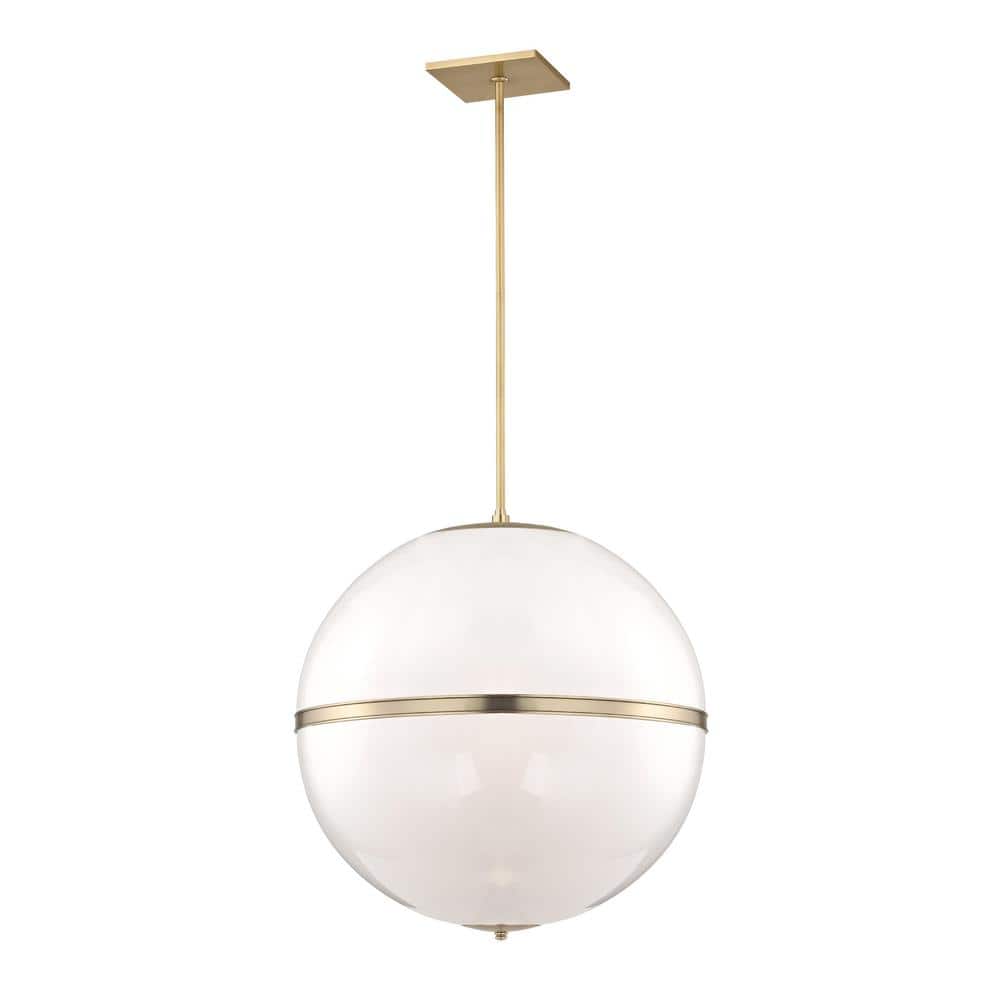 Aurora Aged Brass 4-Light Chandelier with Crystal Glass Shade