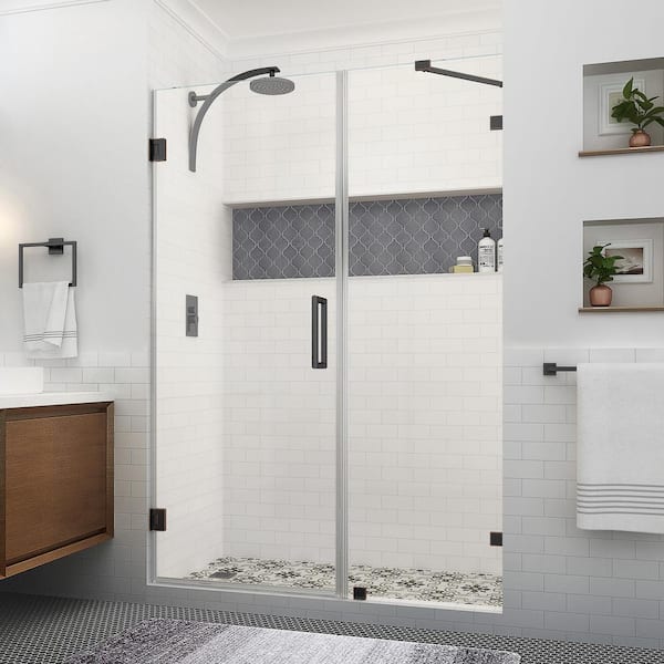 Aston Nautis XL 56.25 in. to 57.25 in. W x 80 in. H Hinged Frameless Shower Door in Oil Rubbed Bronze w/Clear StarCast Glass