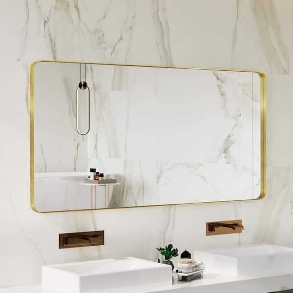 72 in. W x 40 in. H Premium Aluminum Framed Rectangular Bathroom Vanity Wall Mirror in Gold