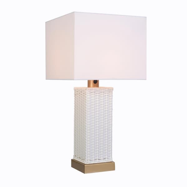 Hampton Bay Edgehill 27. 25 in. White and Gold Outdoor/Indoor Square Table Lamp