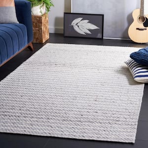 Marbella Light Grey Ivory Doormat 3 ft. x 5 ft. Border Striped Area Rug