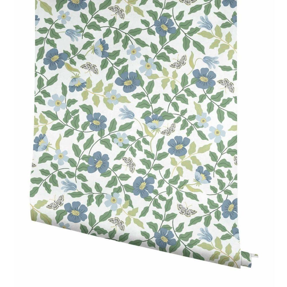 Primrose Blue and Off-White Floral Peel and Stick Wallpaper