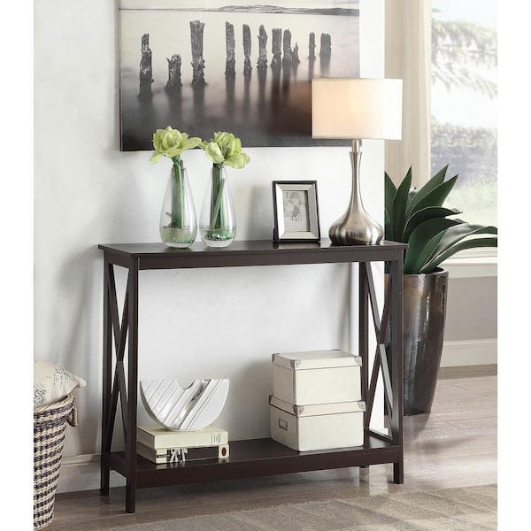 Convenience Concepts Oxford 40 in. Espresso Standard Rectangle Wood Console Table with Shelves