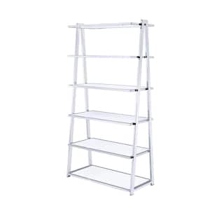 71 in. White/Chrome Metal 6-shelf Ladder Bookcase with Open Back