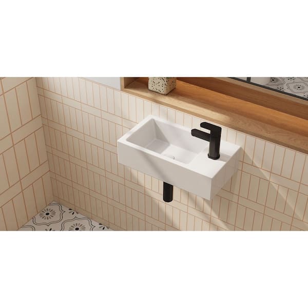 Right Hand White Ceramic Wall-Mounted Rectangle Vessel Sink Porcelain